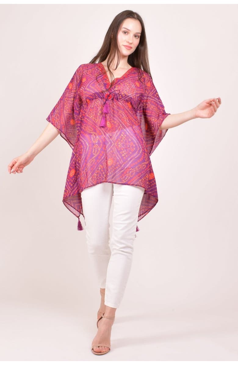 RAAS Mirror Embroidered Bandhani Georgette Kaftan Top, Alternate, color, Purple