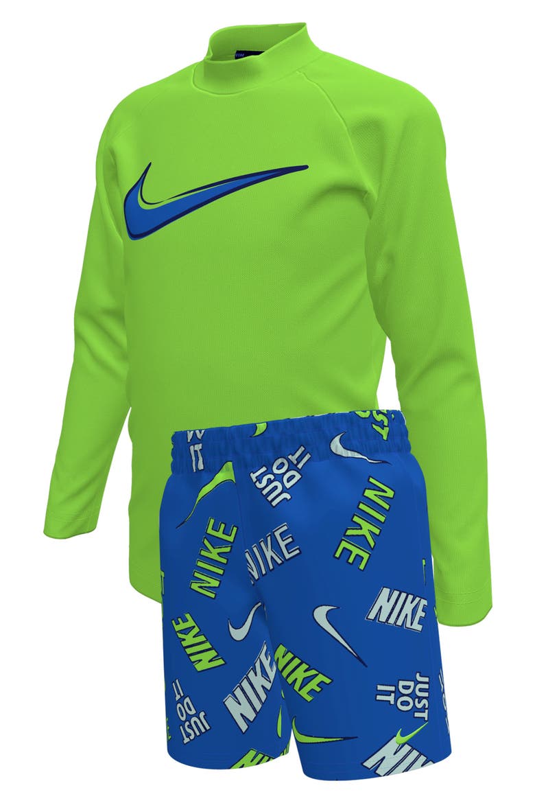 Kids' Hydroguard + Long Sleeve Rashguard & Shorts Set, Main, color, BLUE CRYSTAL