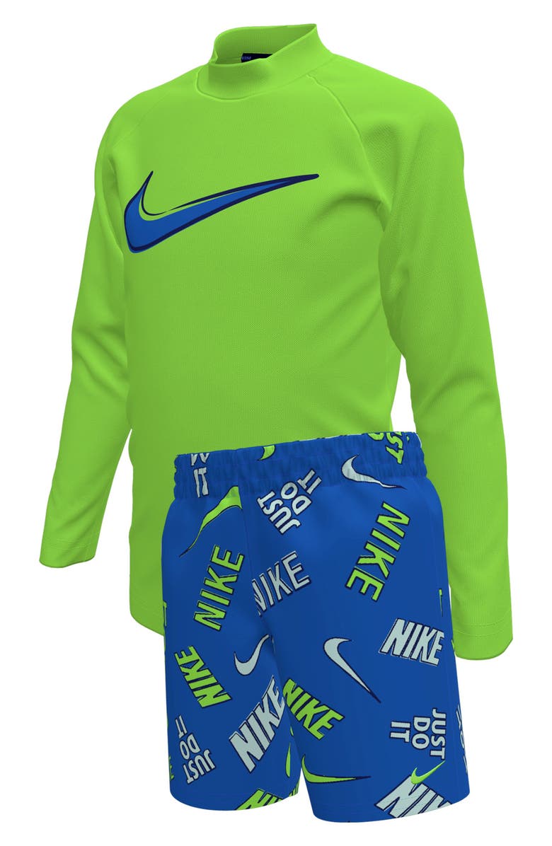 Nike Kids' Hydroguard + Long Sleeve Rashguard & Shorts Set, Main, color, Blue Crystal