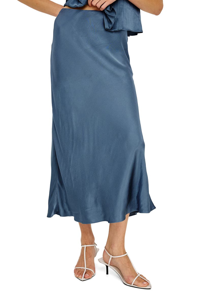 Anya Satin Midi Skirt, Main, color, ATLANTIC