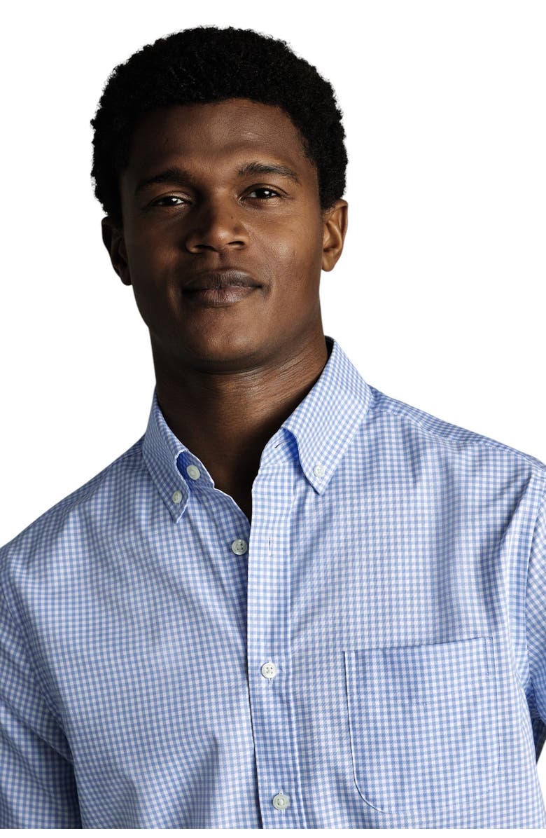 Charles Tyrwhitt Non-Iron Stretch Check Short Sleeve Shirt, Alternate, color, Cornflower Blue