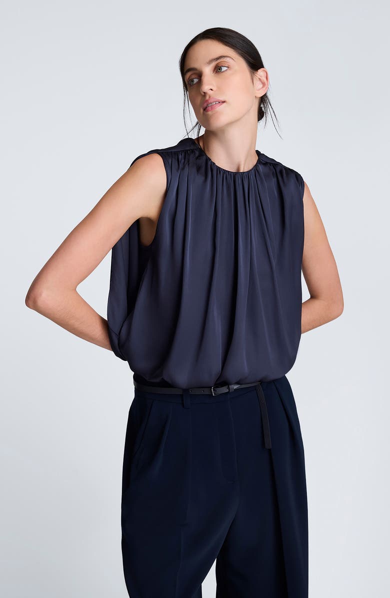 Kenneth Cole Gathered Neck Sleeveless Bubble Hem Top, Alternate, color, Dark Navy