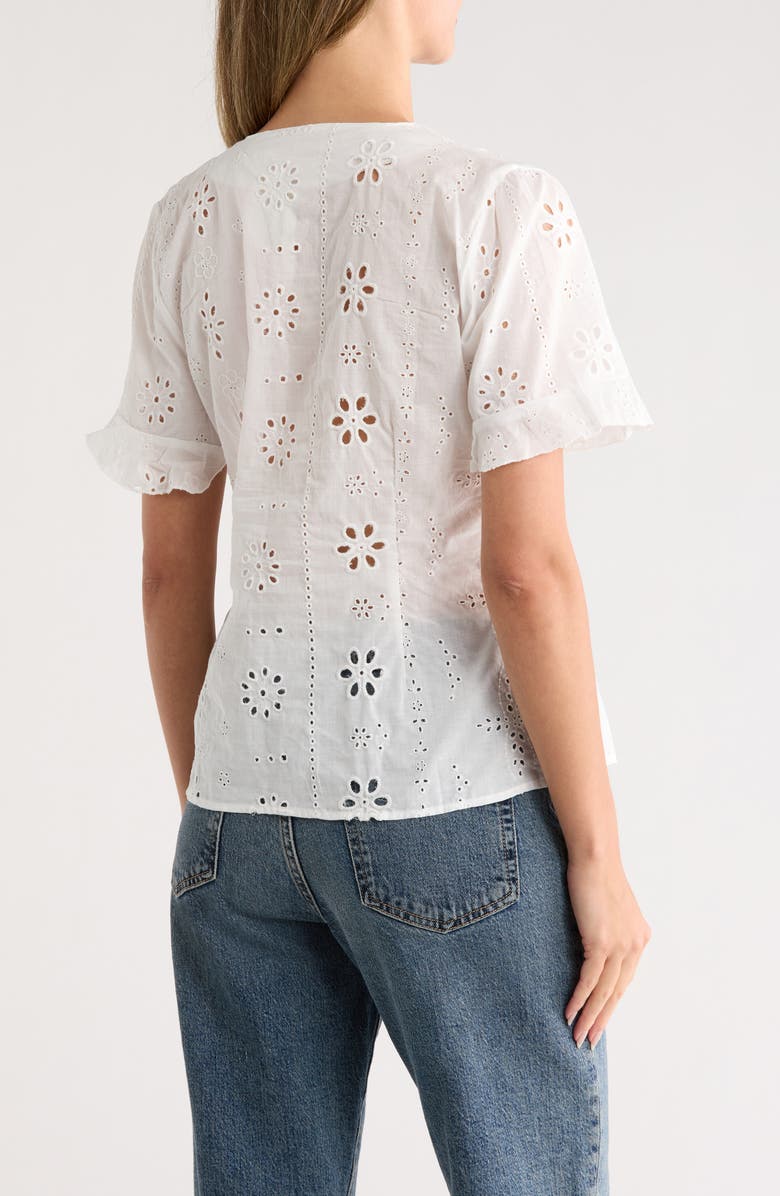 Forgotten Grace V-Neck Short Sleeve Embroidered Top, Alternate, color, White