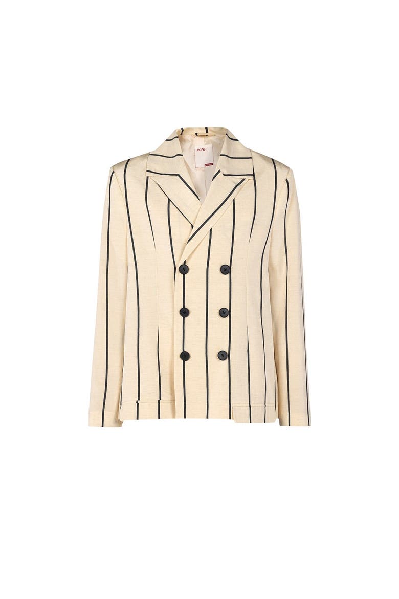 Silk & Linen Blend Free Heaven Kutnia Striped  Blazer, Main, color, grey