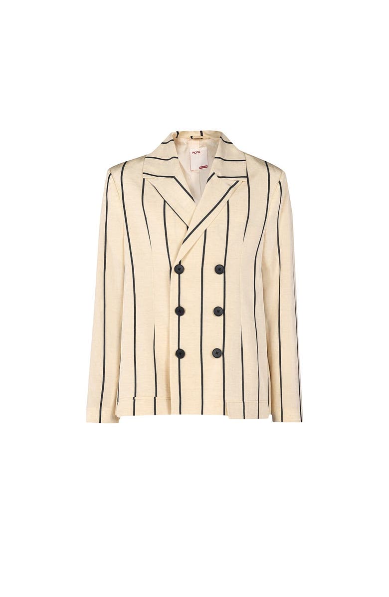 PCFG Silk & Linen Blend Free Heaven Kutnia Striped Oversized Blazer, Main, color, Beige