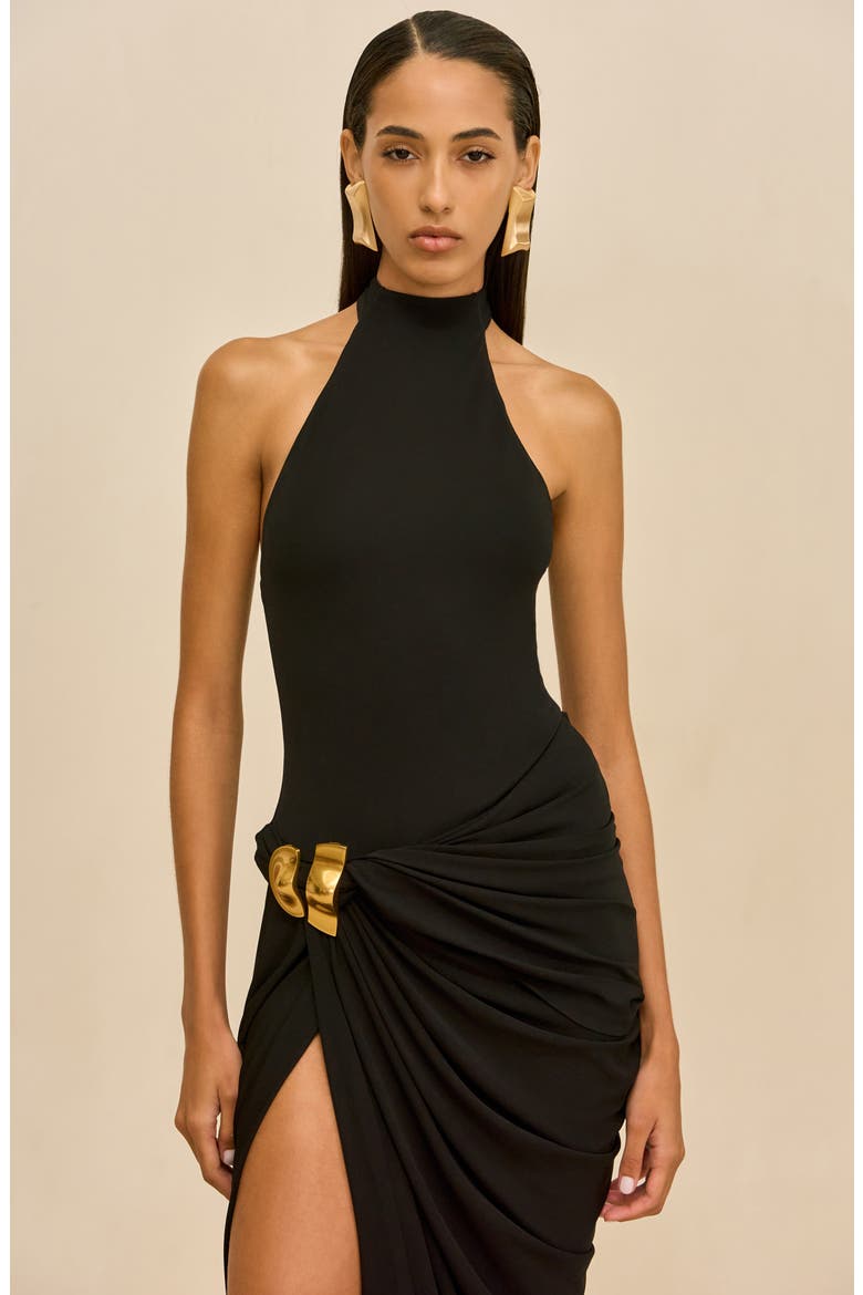 Sutton Halter Neck Maxi Dress, Alternate, color, BLACK