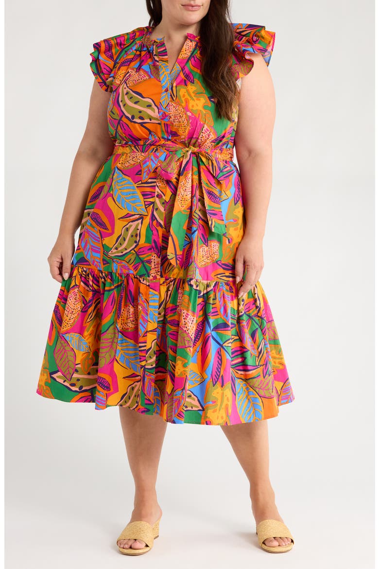 Milana Floral Dynamite Cotton Midi Dress, Main, color, ORANGE/ PINK/ MULTI