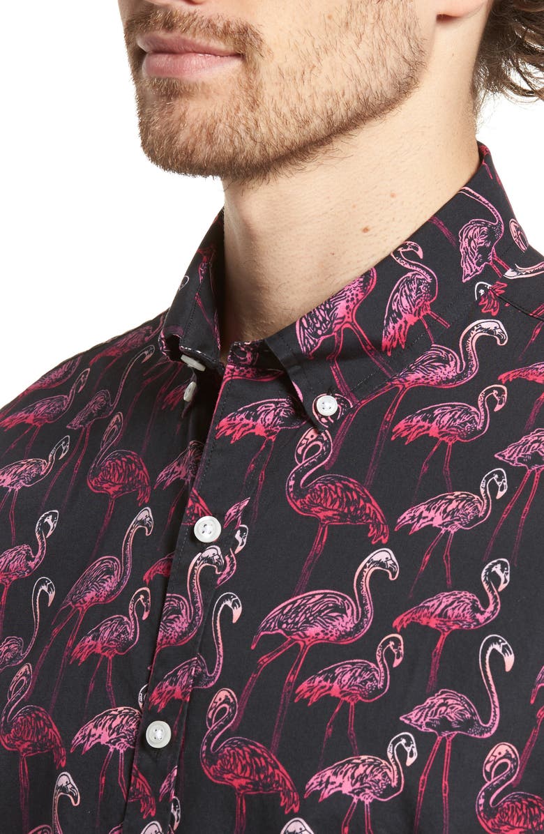 Bonobos Slim Fit Flamingo Print Sport Shirt, Alternate, color,