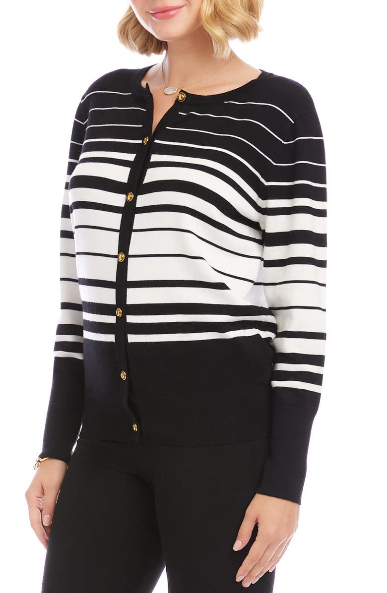 Karen Kane Stripe Cardigan, Alternate, color, Black/ Off White
