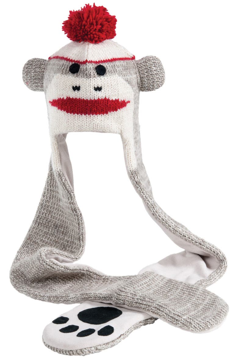 Cute Monkey Hatscarf, Main, color, Grey