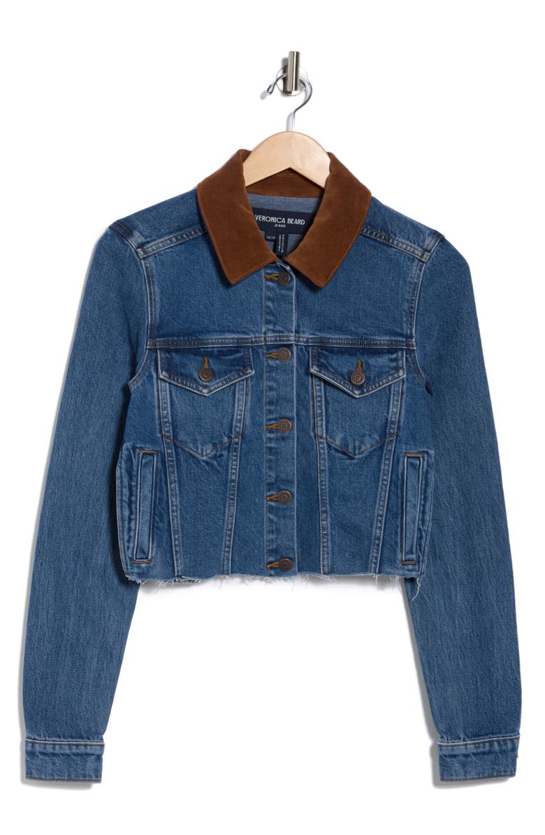 Veronica Beard Cara Corduroy Collar Crop Denim Jacket, Alternate, color, Thriller