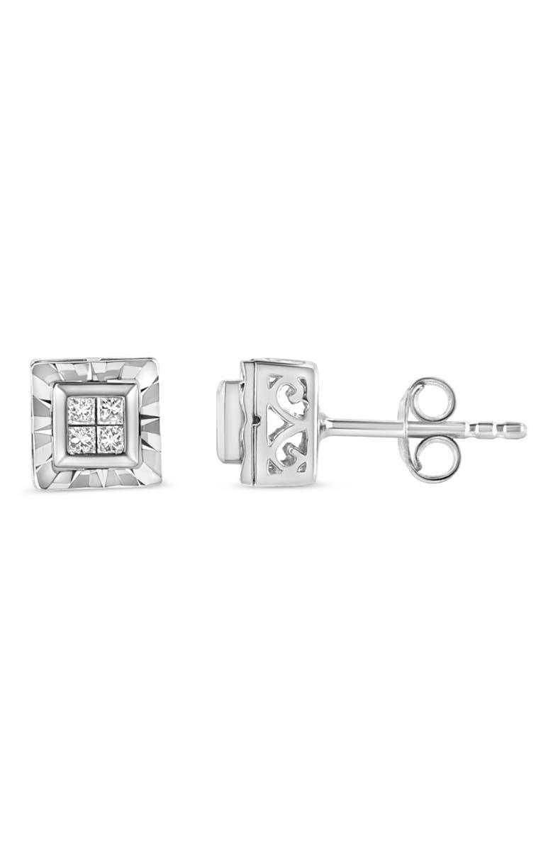 Haus of Brilliance Silver 1/6 Ct Invisible Princess Quad Composite Stud Earrings, Alternate, color, White
