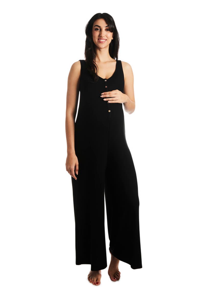 Everly Grey Luana During & After Maternity/Nursing Romper, Main, color, Black