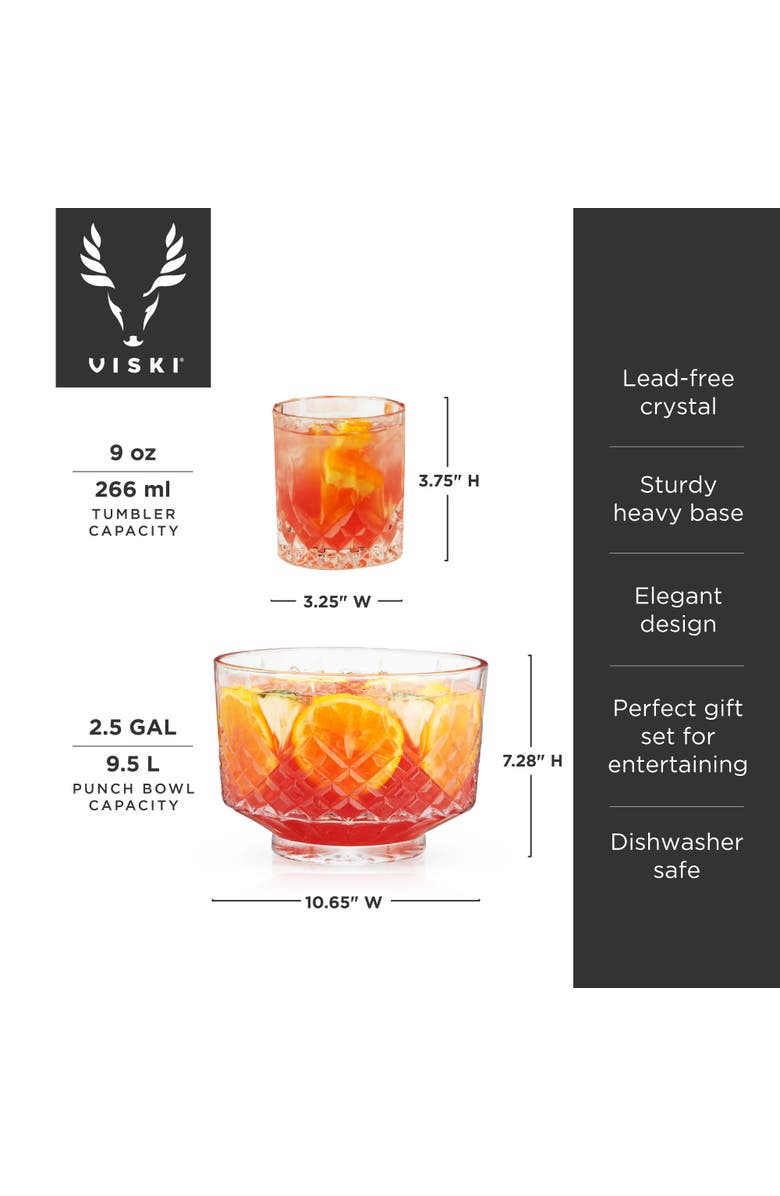 Viski Admiral Crystal 9-Piece Punch Bowl & Tumbler Set, Alternate, color, Clear