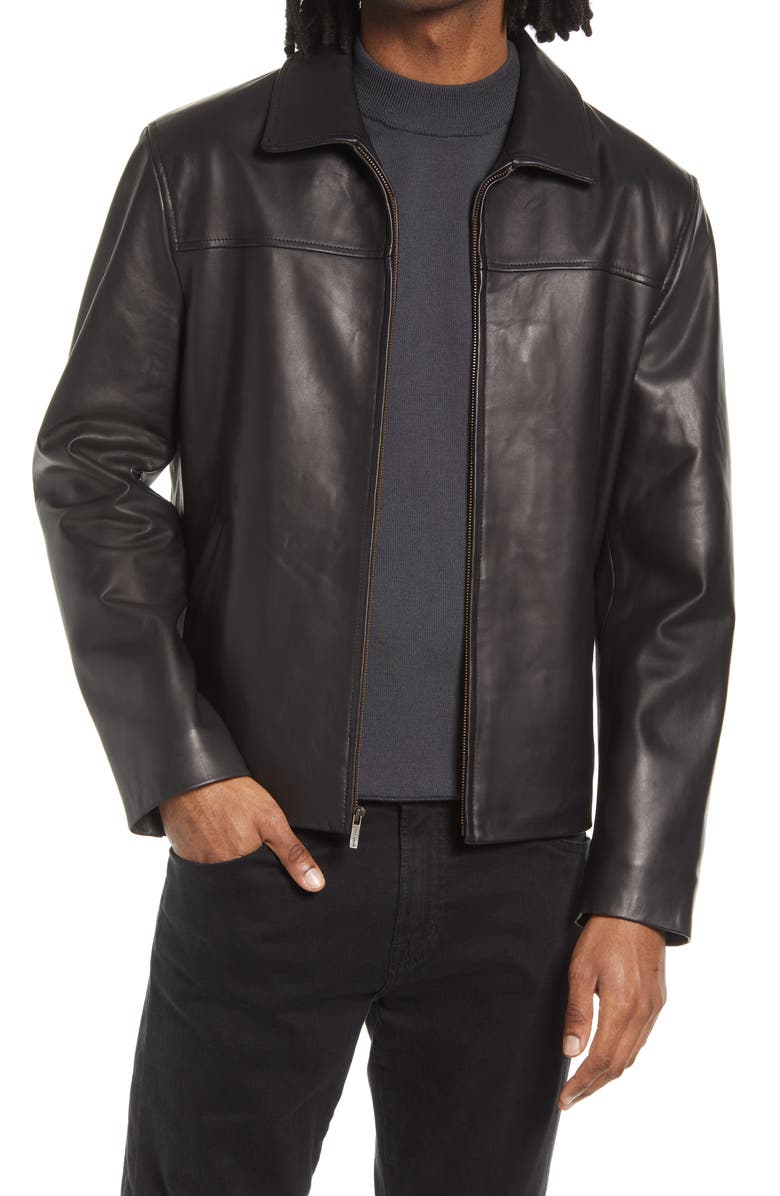 Cole Haan Smooth Lamb Leather Collared Jacket, Main, color, 