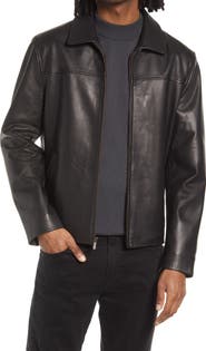 Cole Haan Smooth Lamb Leather Collared Jacket