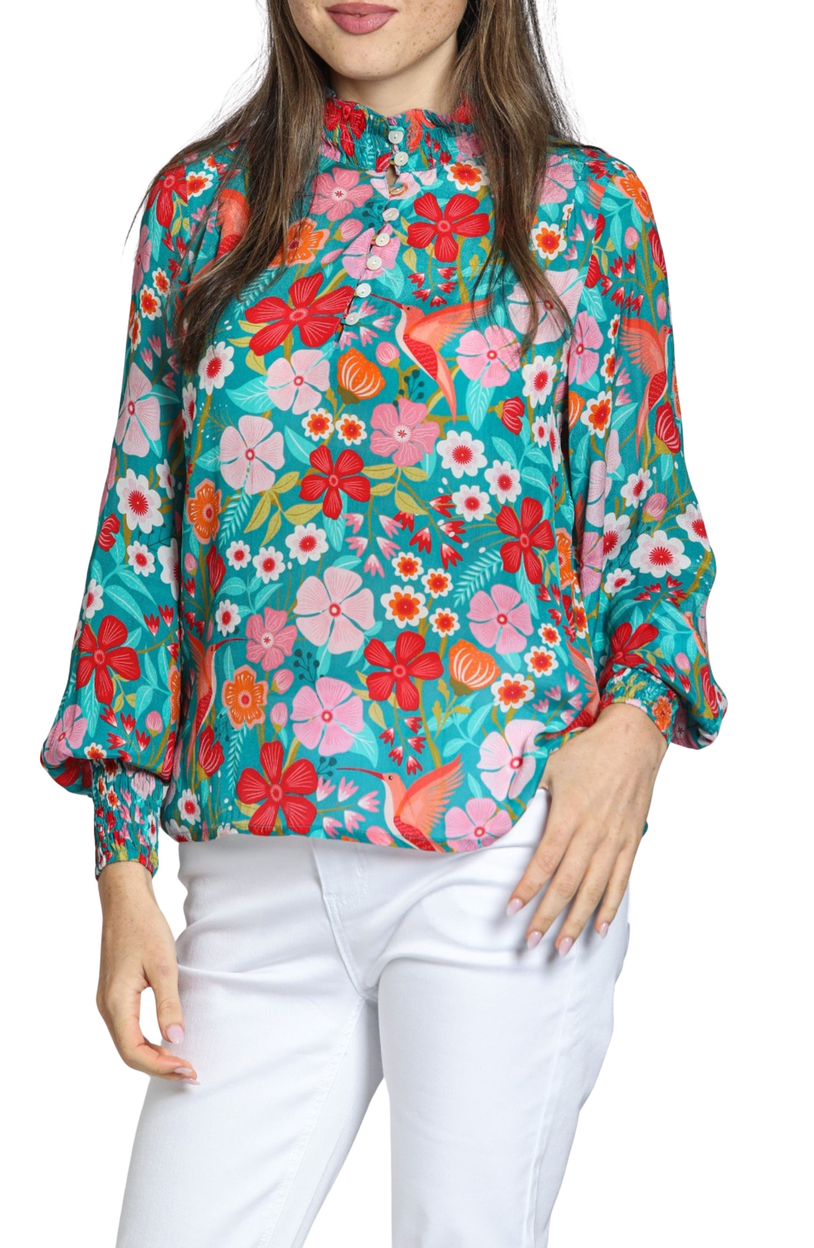 APNY Print High Neck Shirt in Green Multi 