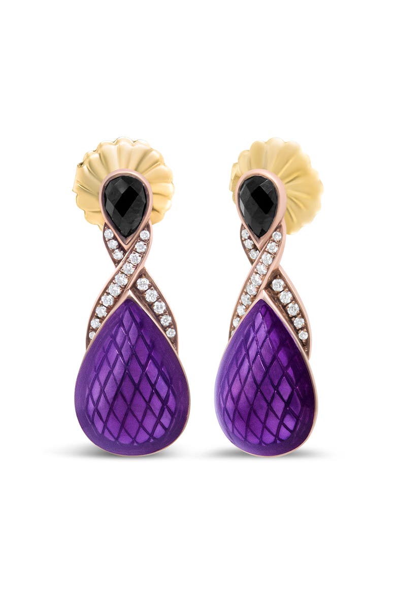 18K Rose Gold over Silver Purple Enamel 1/5 Ct Diamond & Black Onyx Drop Earrings, Alternate, color, White