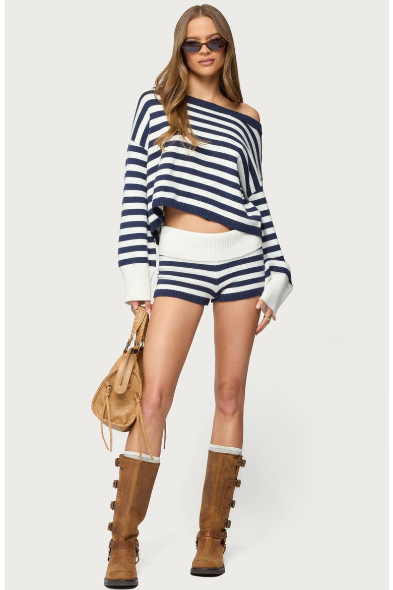 Striped Oversize Crop Sweater, Alternate, color, NAVY-AND-WHITE