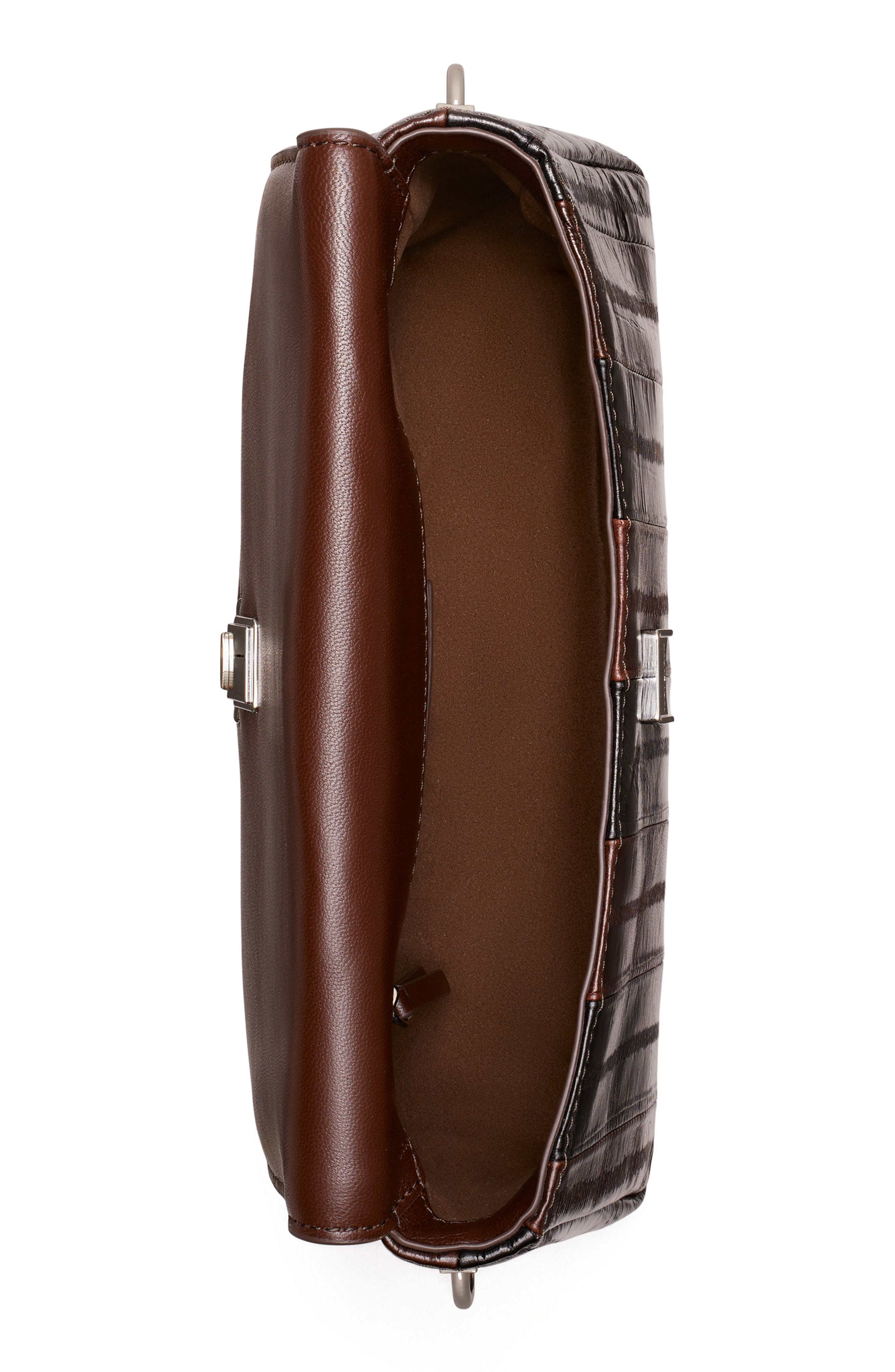 Charlie Small Eel Embossed Leather Shoulder Bag, Alternate, color, DARK BROWN LAVENDE