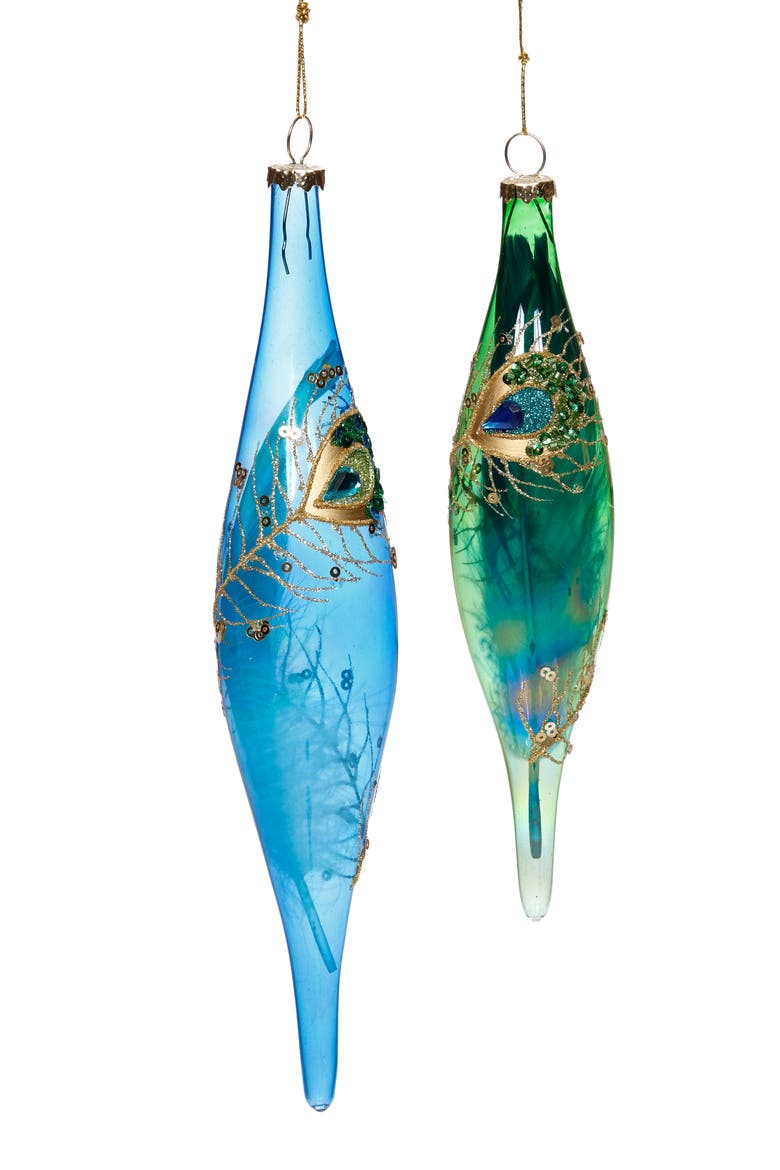 Finial Peacock Ornament, Set of 6, Main, color, Peacock Green