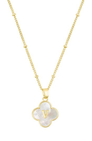 Adornia Mother-of-pearl Clover Initial Pendant Necklace In White-v
