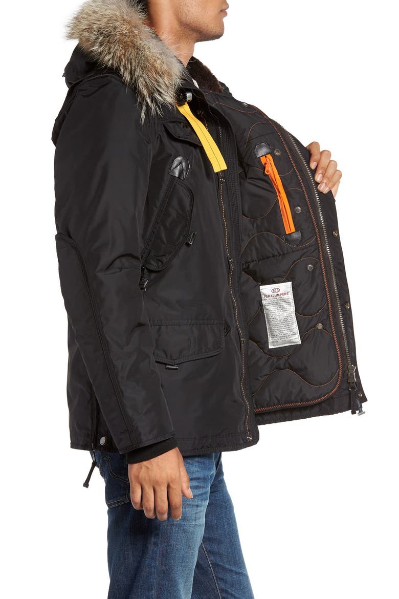 'Right Hand' Water Repellent Down Jacket with Faux Fur & Genuine Coyote Fur Trim, Alternate, color, BLACK