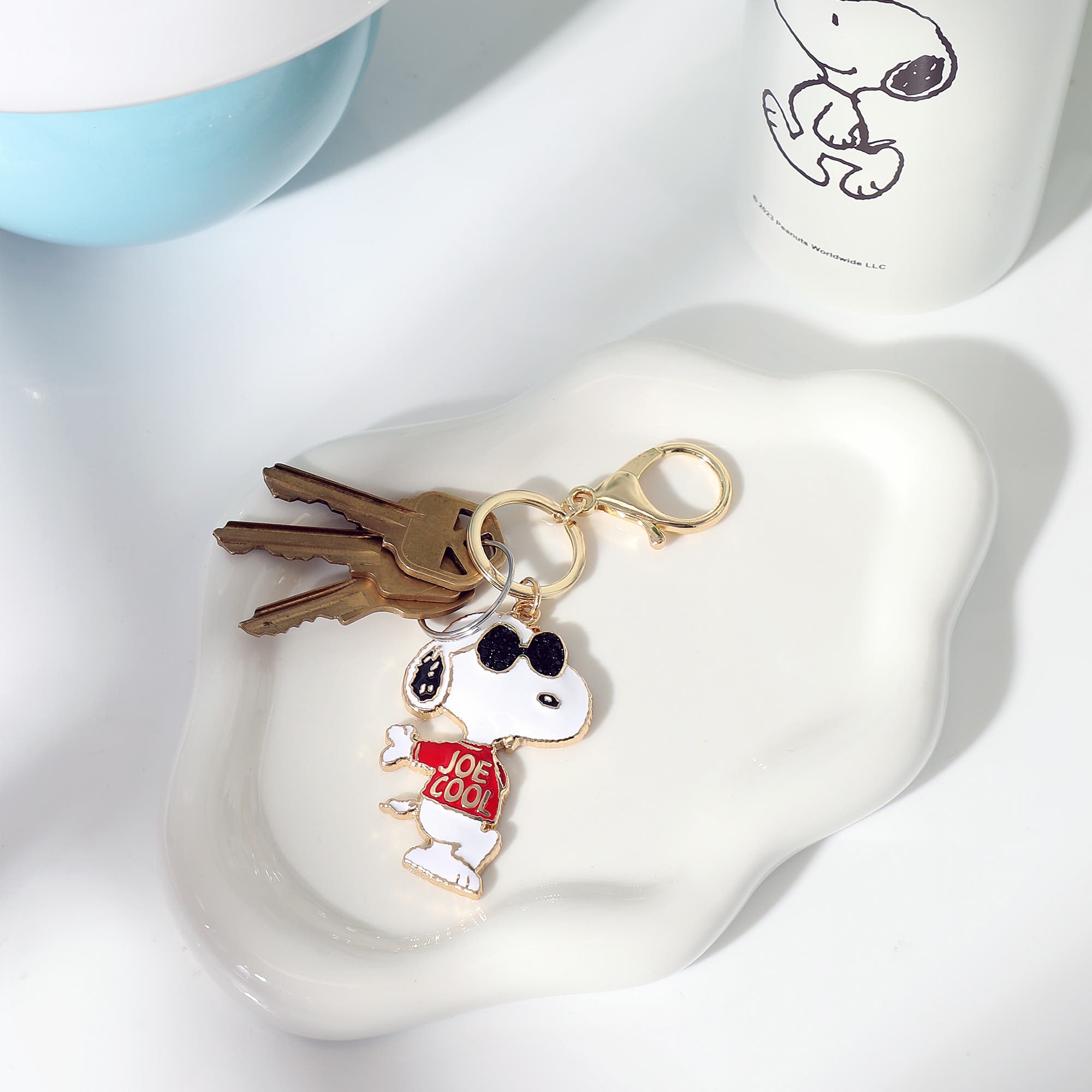 PEANUTS Joe Cool Keychain, Gold-Tone Enamel Bag Charm, Alternate, color, White, Red