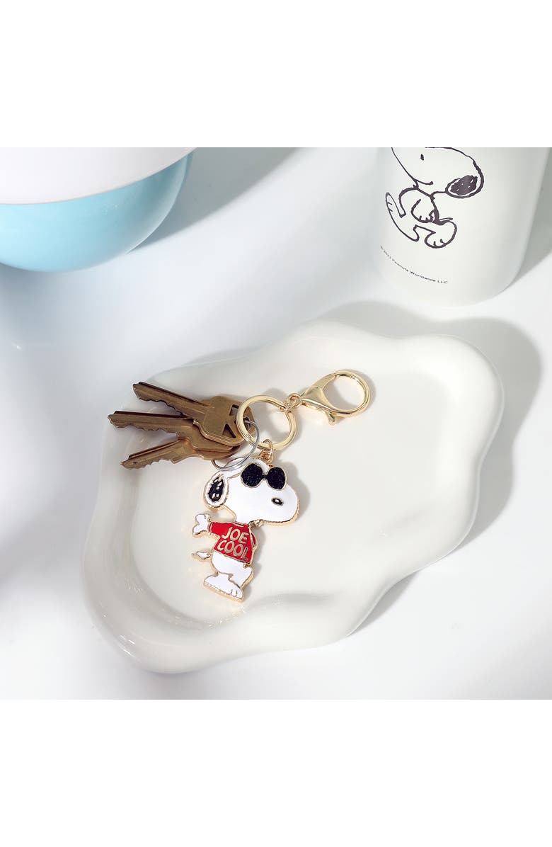 PEANUTS Joe Cool Keychain, Gold-Tone Enamel Bag Charm, Alternate, color, White, Red