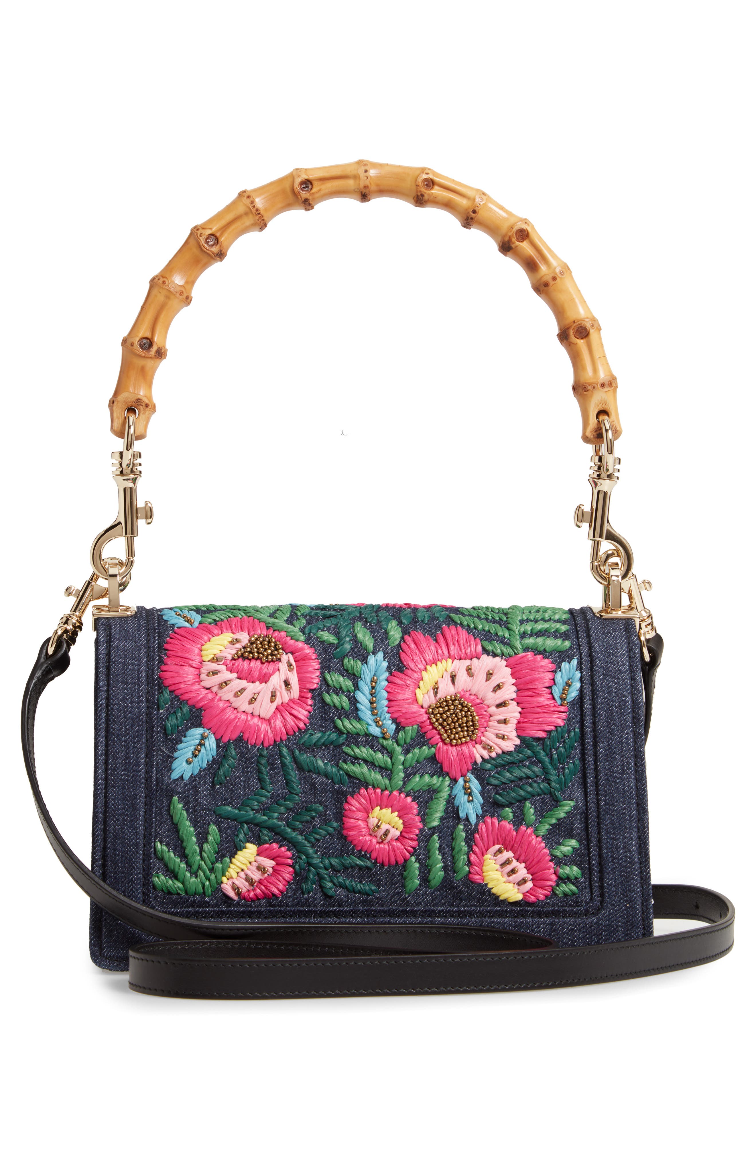 Miu Miu Denim Confidential Embroidered Top Handle Bag, Alternate, color, 