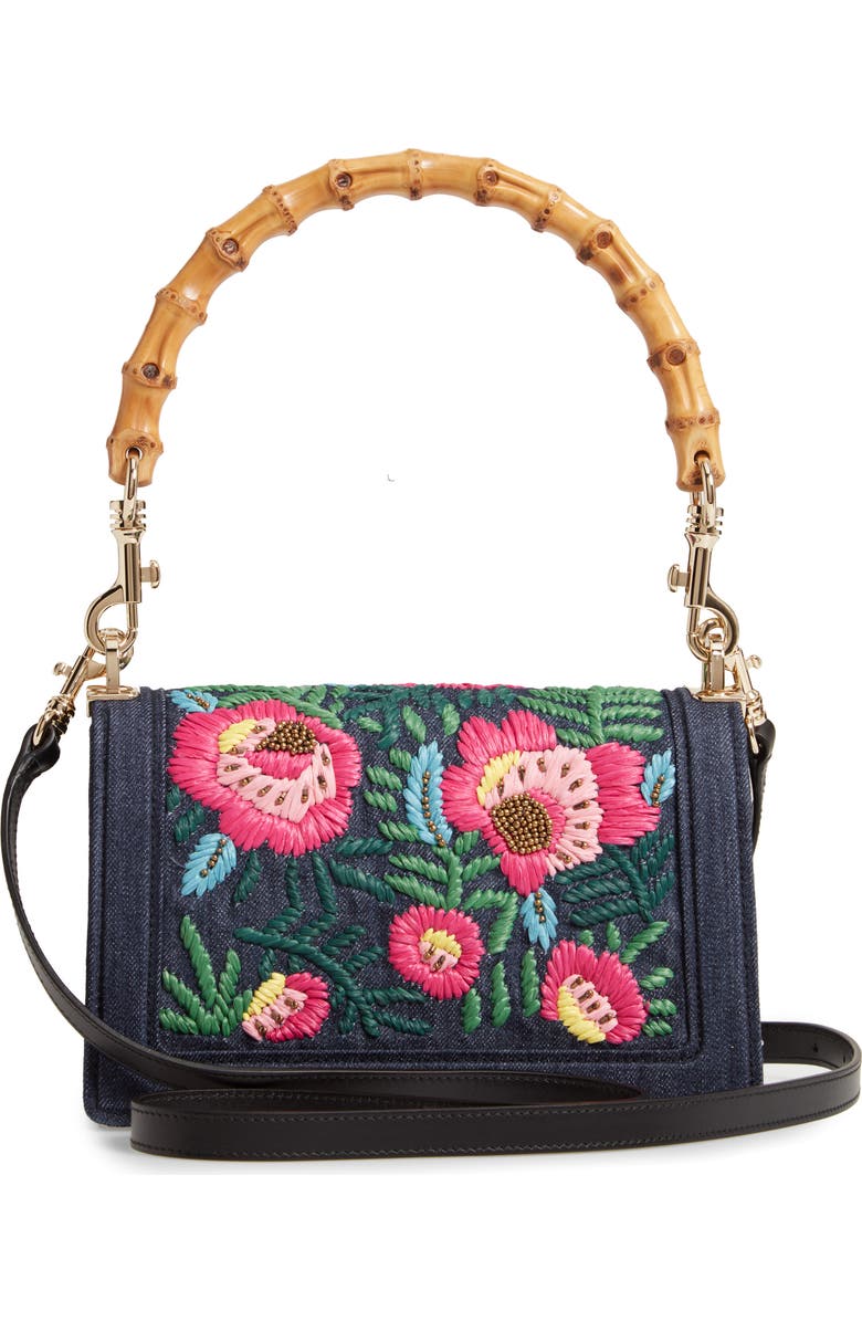 Miu Miu Denim Confidential Embroidered Top Handle Bag, Alternate, color,