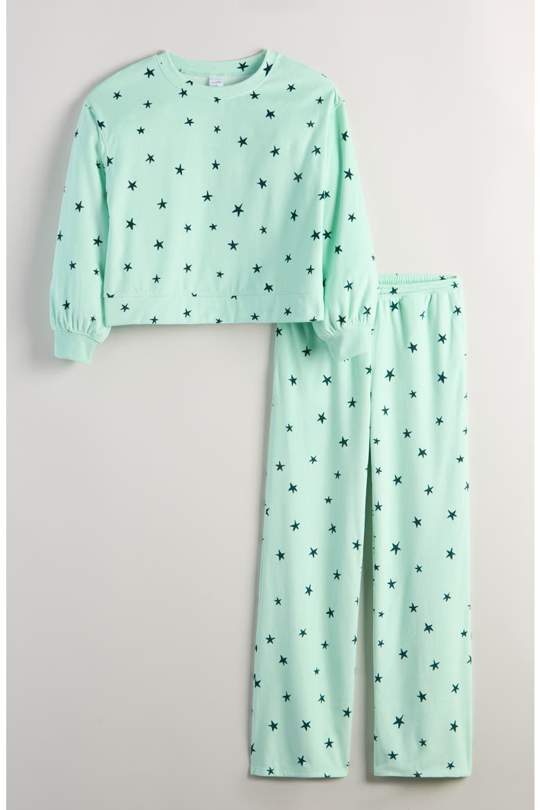 Kids' Sporty Velour Pajamas, Main, color, MULTI GREEN STAR DREAMS