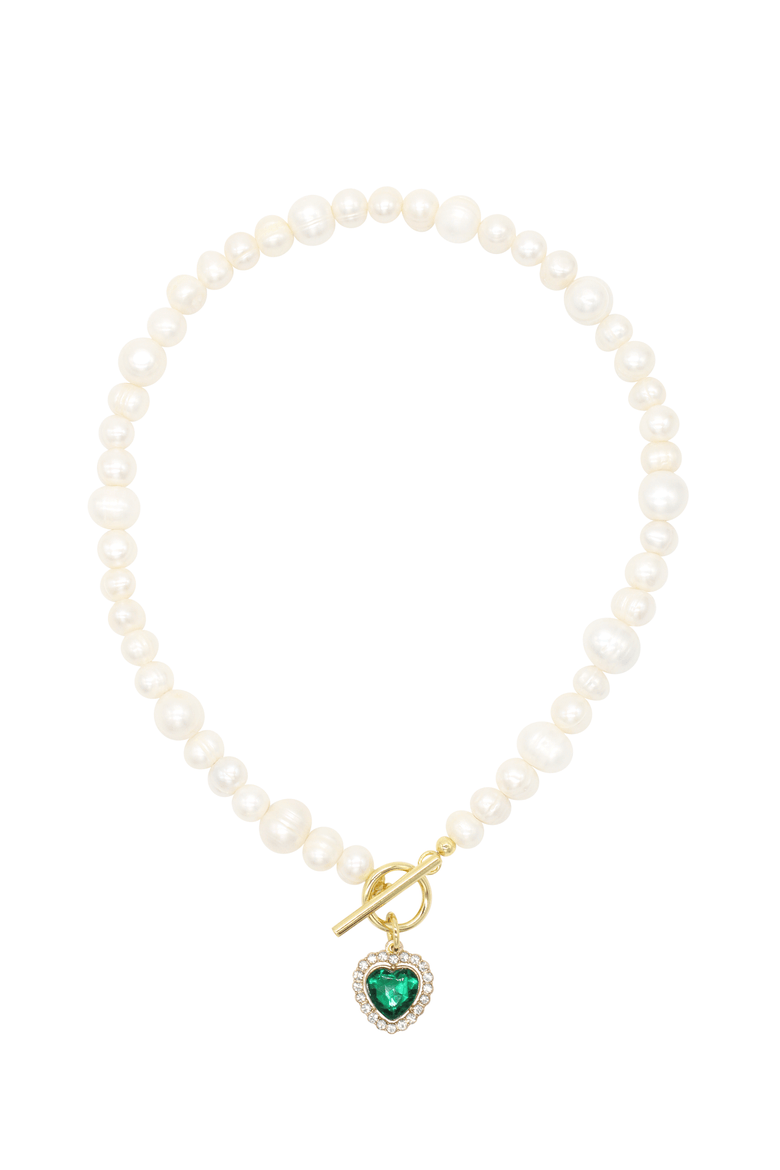 Heart Pearl Necklace, Main, color, Green