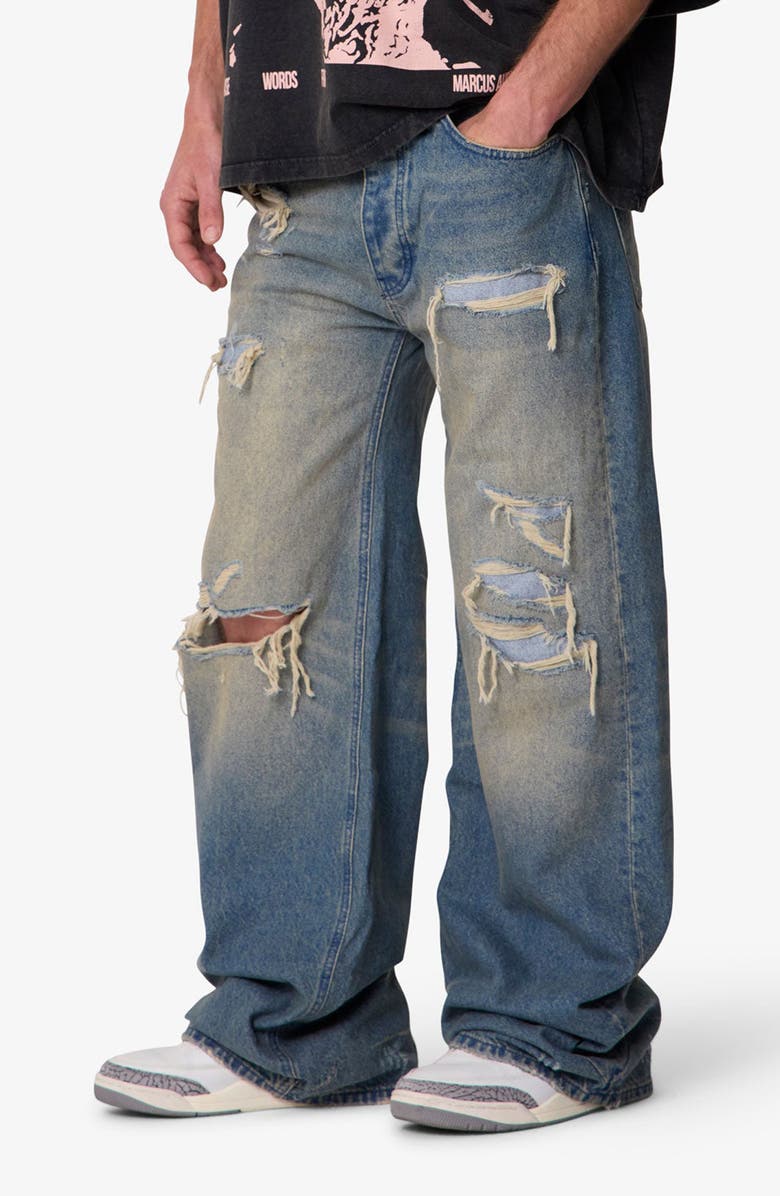mnml Ultra Wide Distressed Jeans, Alternate, color, Blue