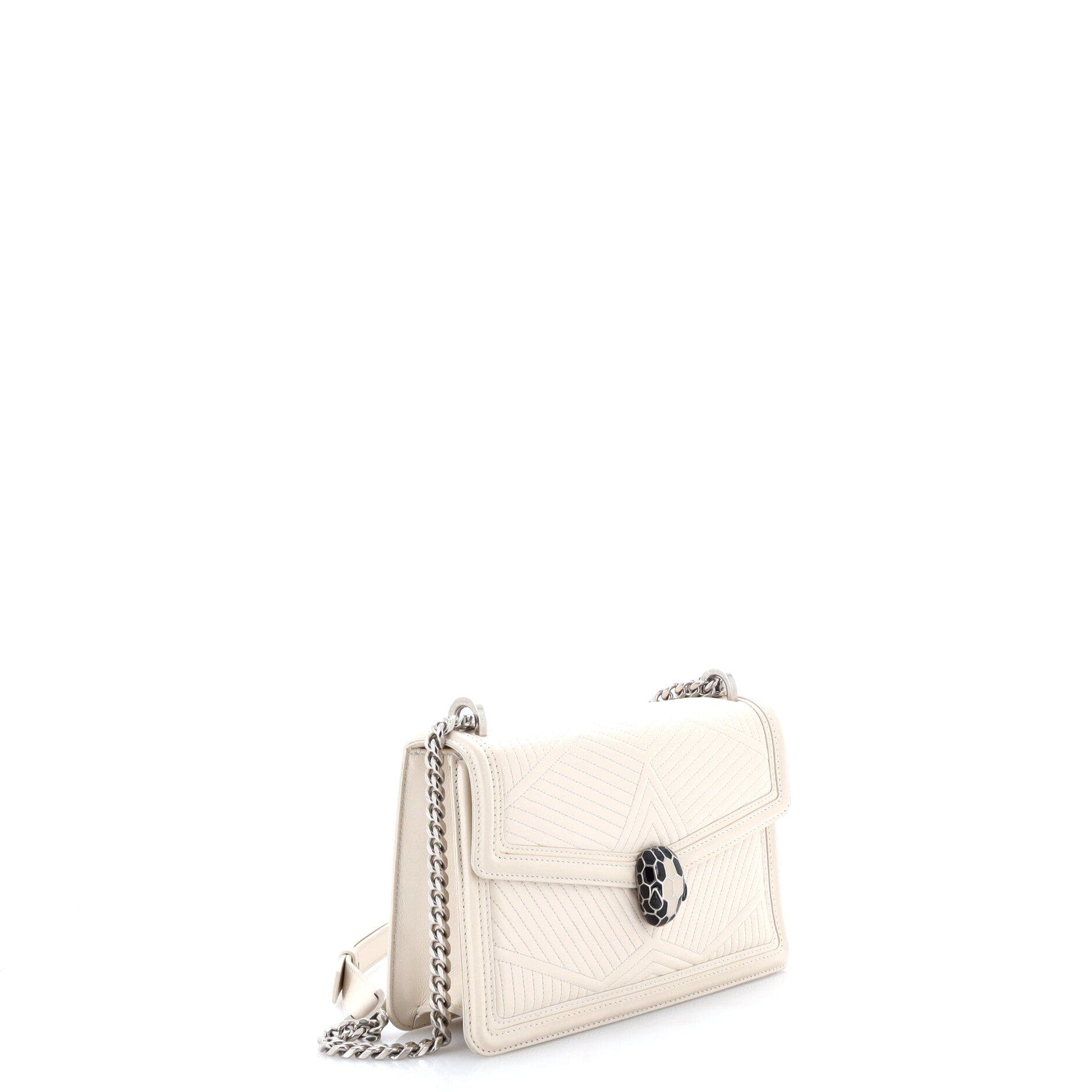 Serpenti Forever Shoulder Bag Quilted Leather Small, Alternate, color, White