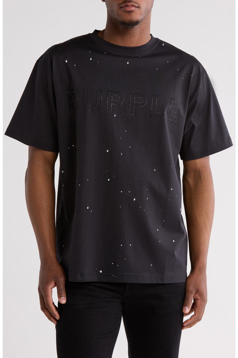 Crystal Logo Mercerized Cotton T-Shirt, Main, color, BLACK BEAUTY