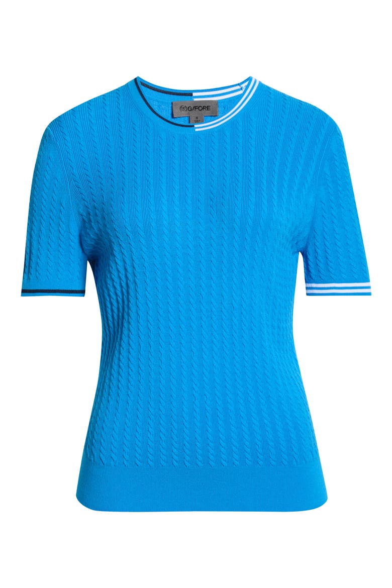Cable Knit Short Sleeve Sweater, Main, color, CERULEAN