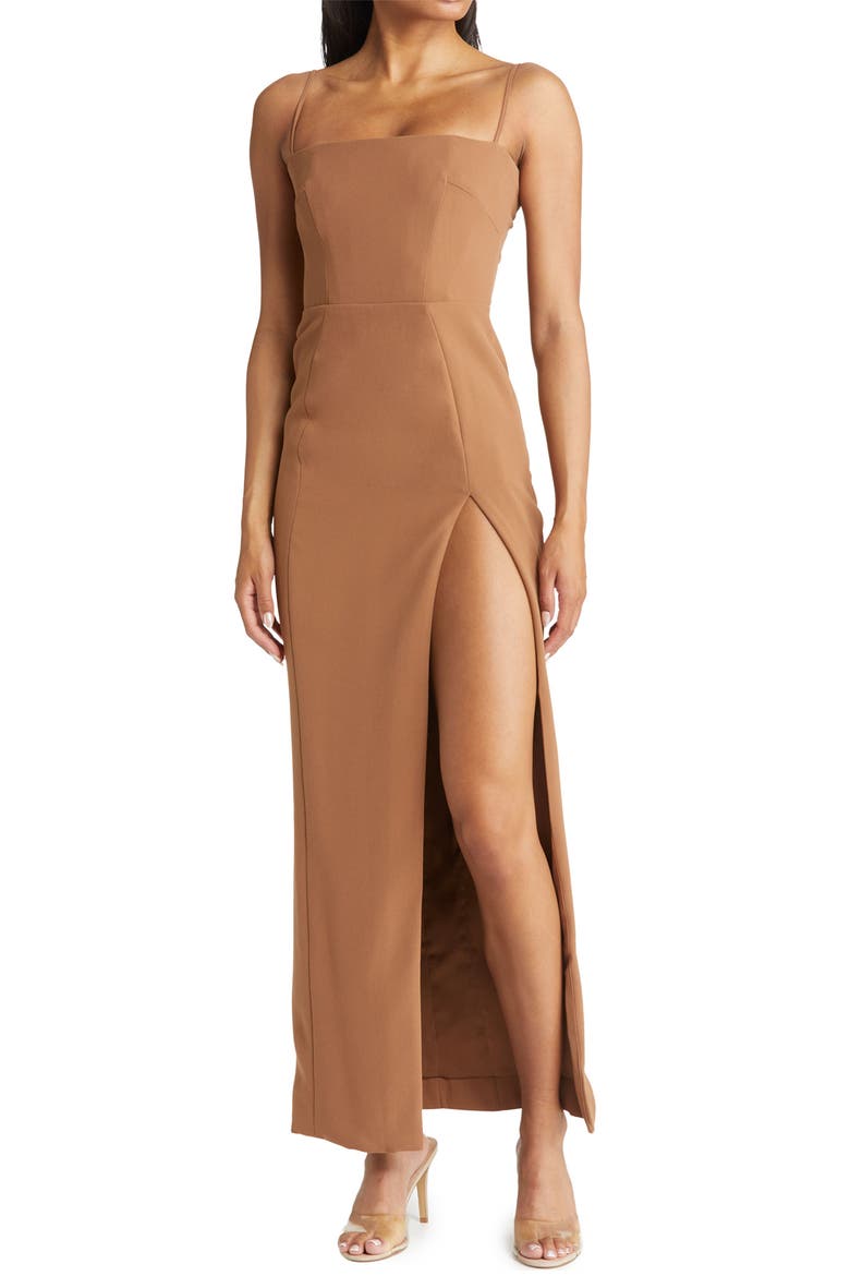 Jaida Corset Princess Seam Stretch Crepe Body-Con Dress, Main, color, TOAST