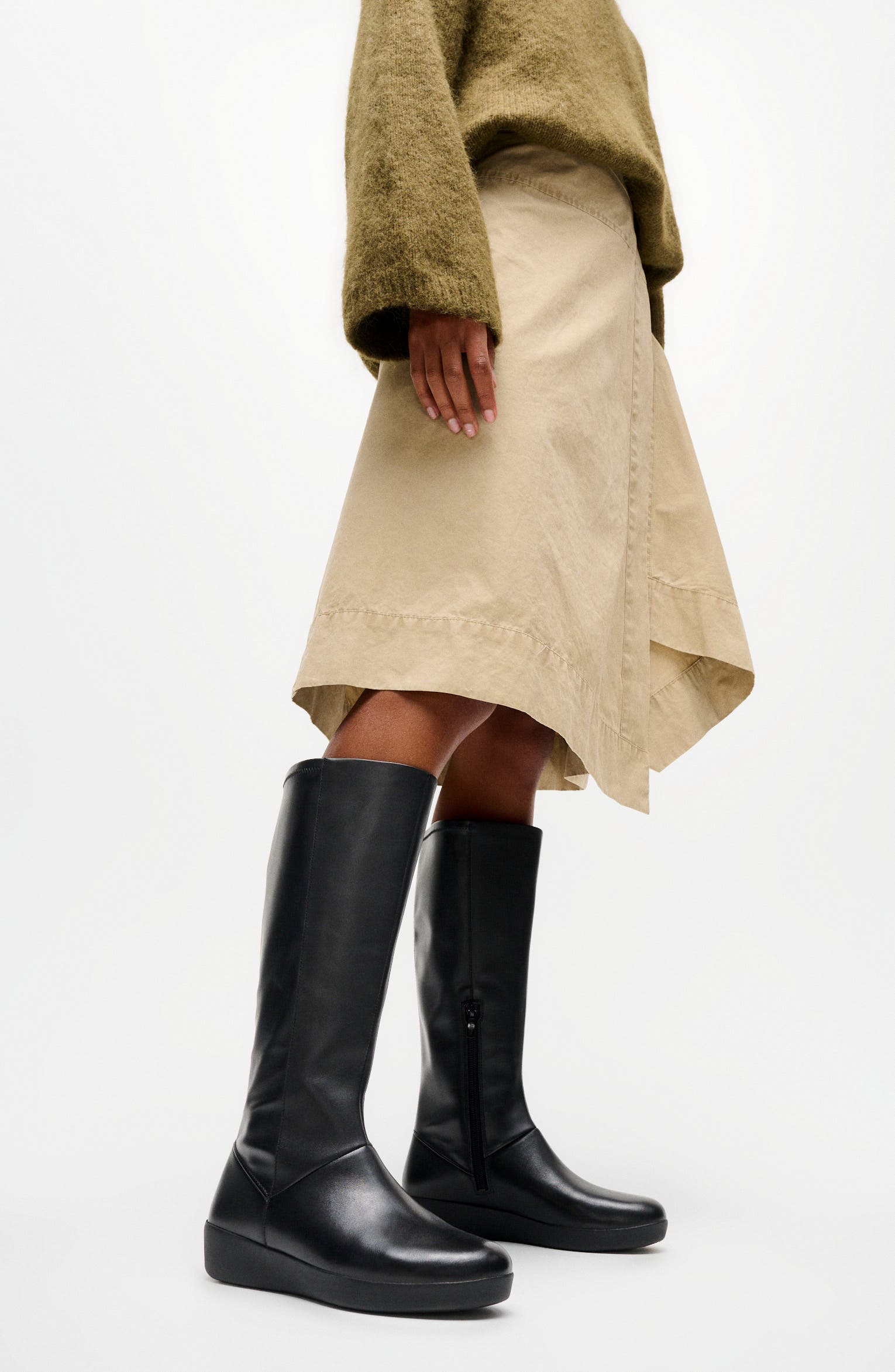 Flowform Leather Knee High Boot, Alternate, color, ALL BLACK