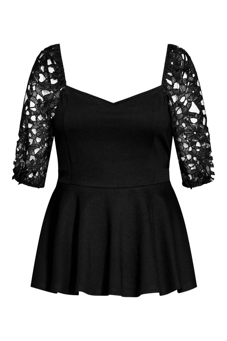 Noelle Lace Sleeve Peplum Blouse, Alternate, color, BLACK