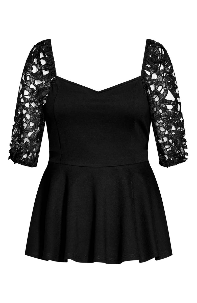 City Chic Noelle Lace Sleeve Peplum Blouse, Alternate, color, 