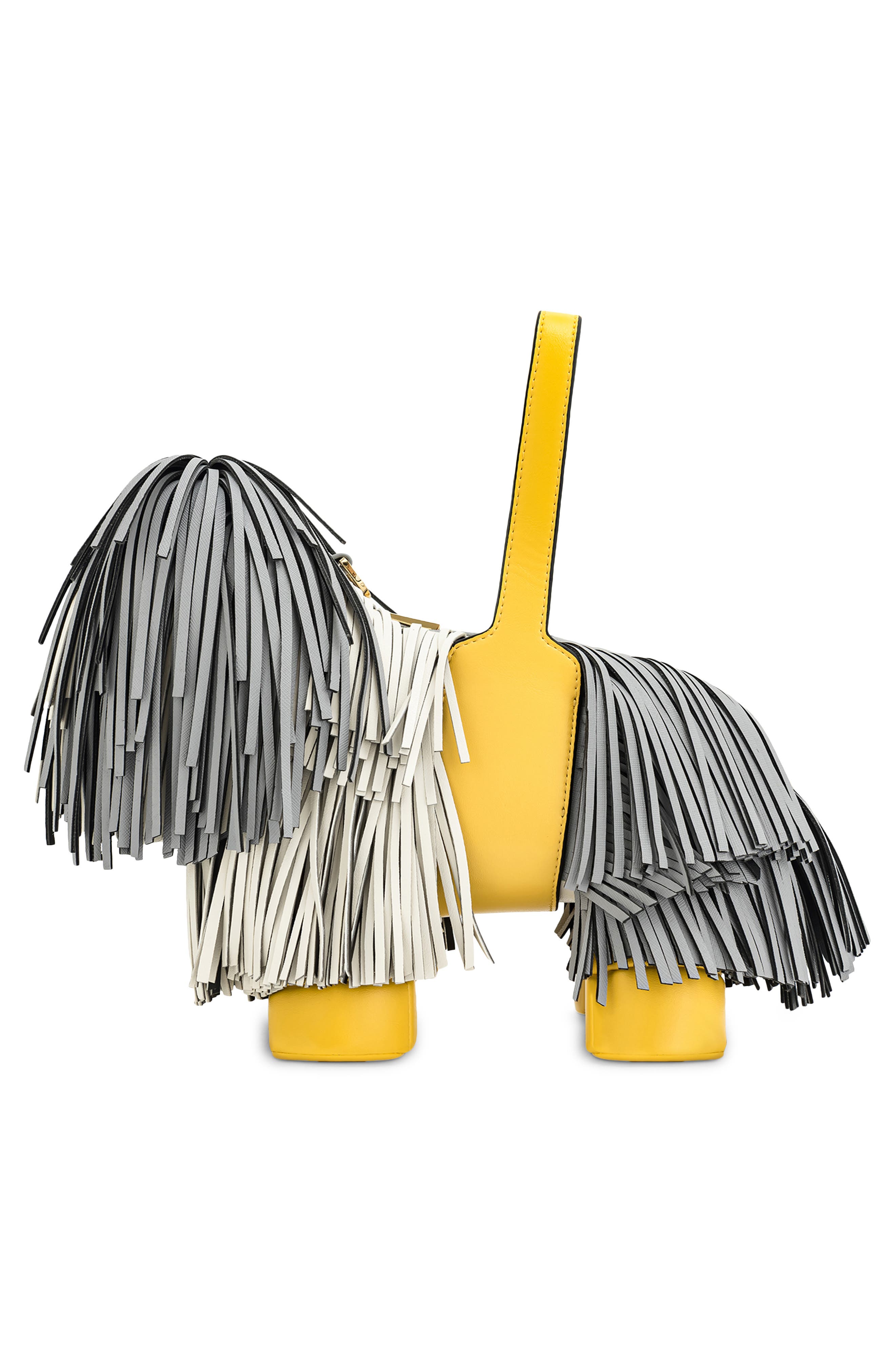 JW PEI Nita Puppy Shape Fringed Faux Leather Handbag, Alternate, color, Gray