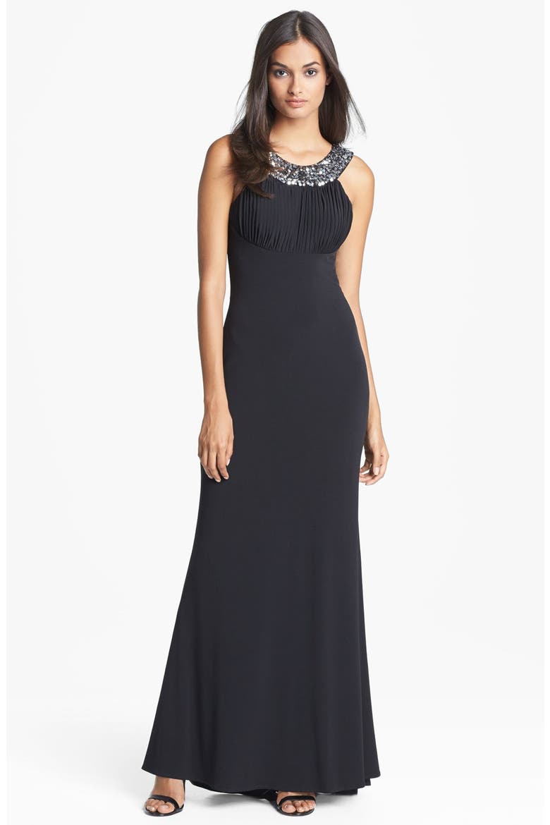 Embellished Cutaway Jersey Gown, Main, color, BLACK