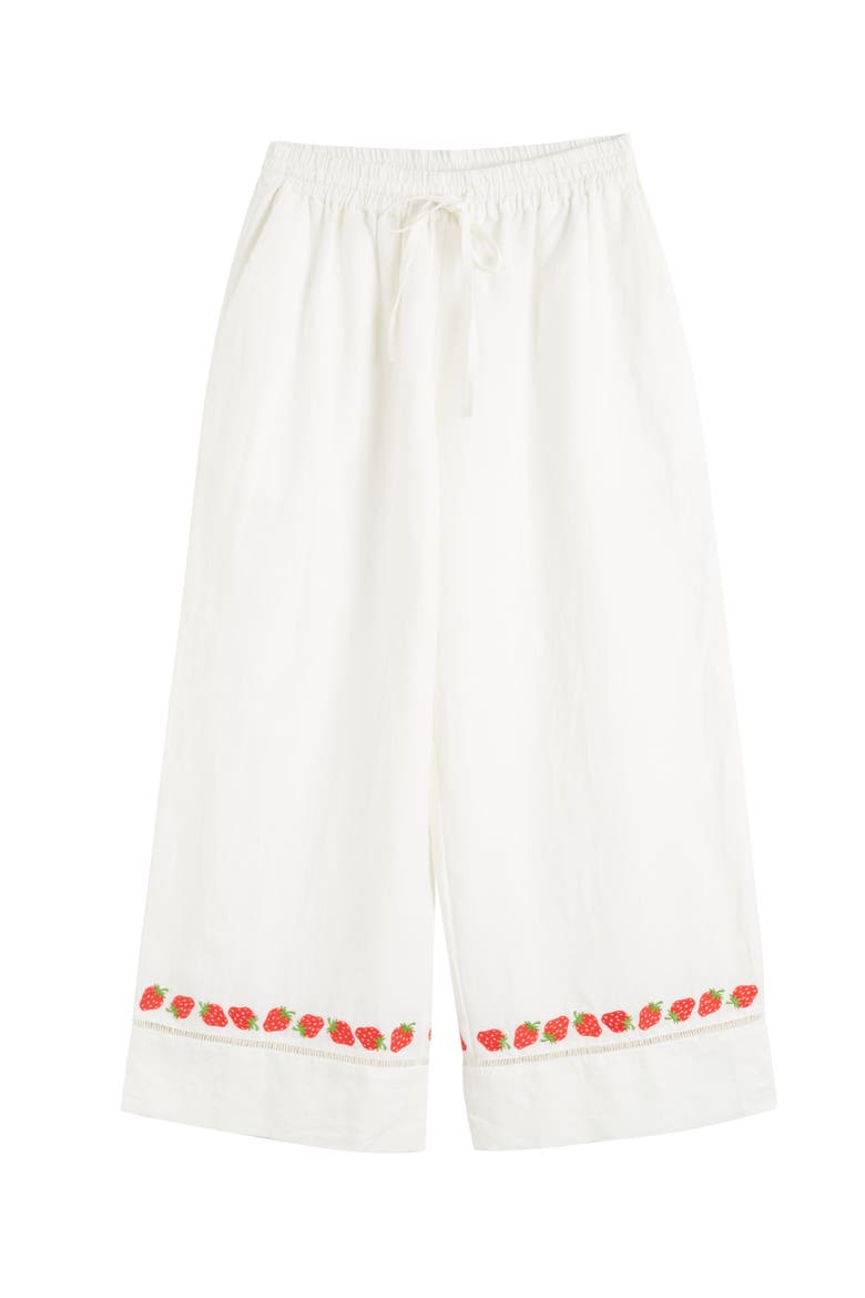 Linen-Blend Strawberry  Trousers, Alternate, color, Cream