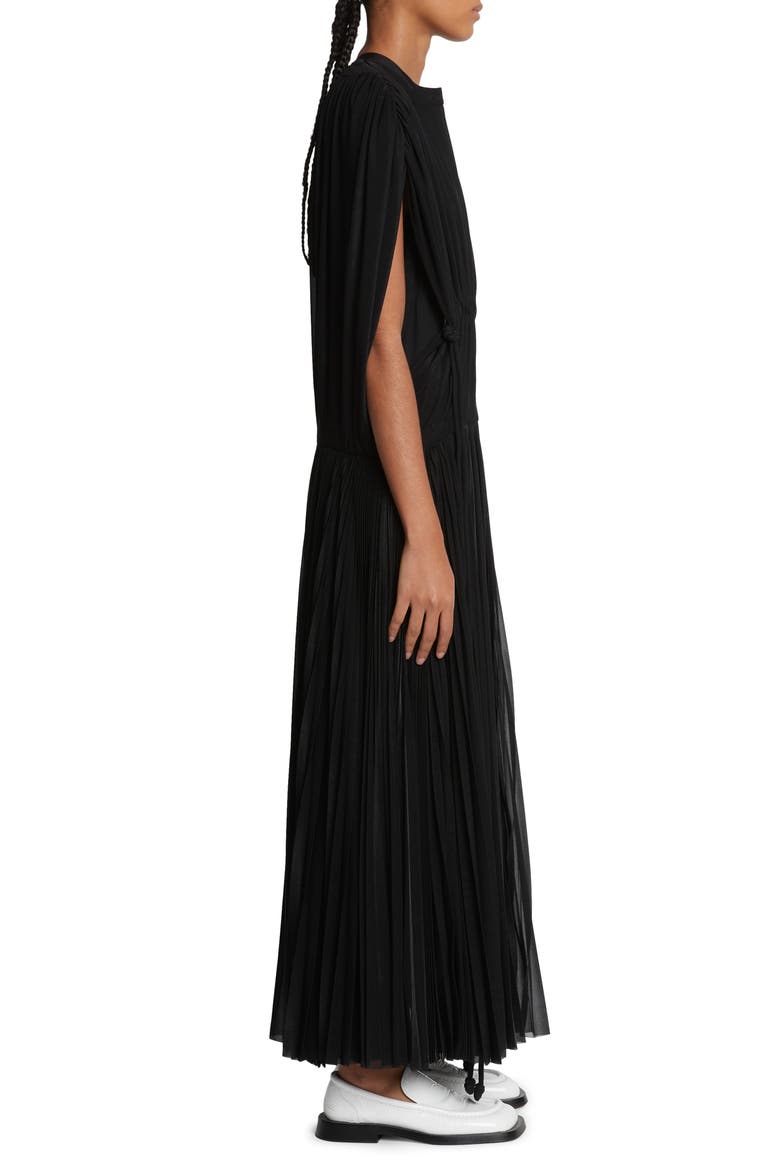 Pleated Cape Sleeve Gauze Jersey Dress, Alternate, color, BLACK