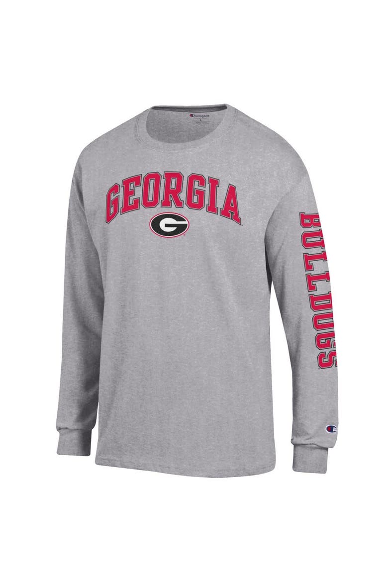 Men's Champion  Heather Gray Georgia Bulldogs Arch Over Logo 2-Hit Long Sleeve T-Shirt, Alternate, color, Heather Gray