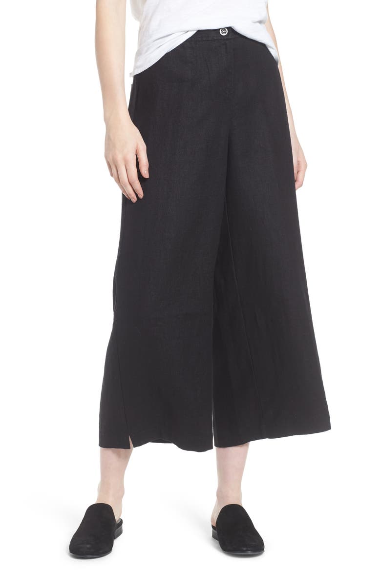 Wide Leg Organic Linen Pants, Main, color, BLACK