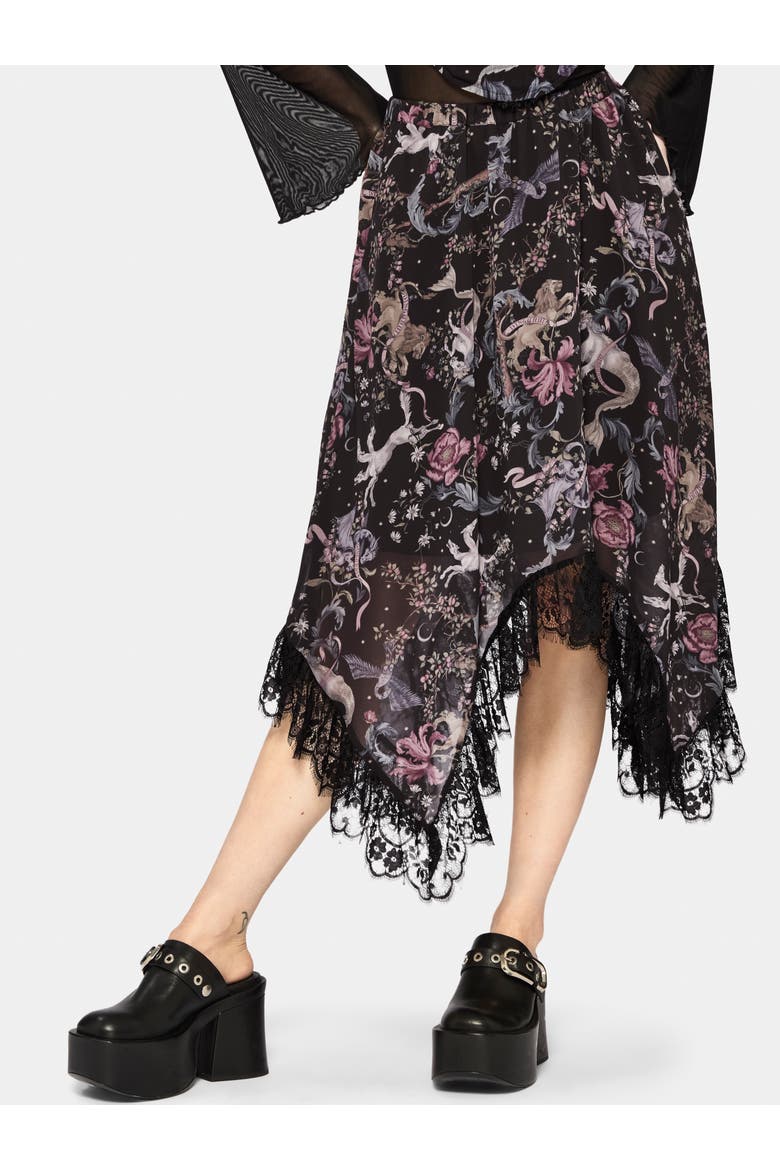 Merunicorn Enchanted Forest Midi Skirt, Main, color, Black