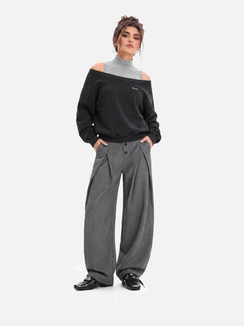 Boxy Layered Off-The-Shoulder Sweatshirt