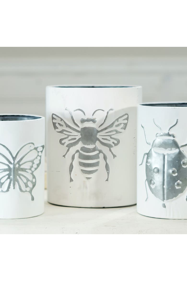 Metal 7.68 Inch White Embossed Insect Planters Set of 3, Alternate, color, White
